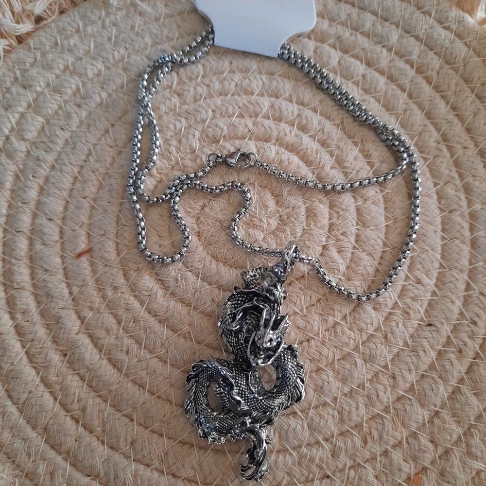 Dragon Pendant Gothic Pendant Necklace - Stainless Steel, NEW!